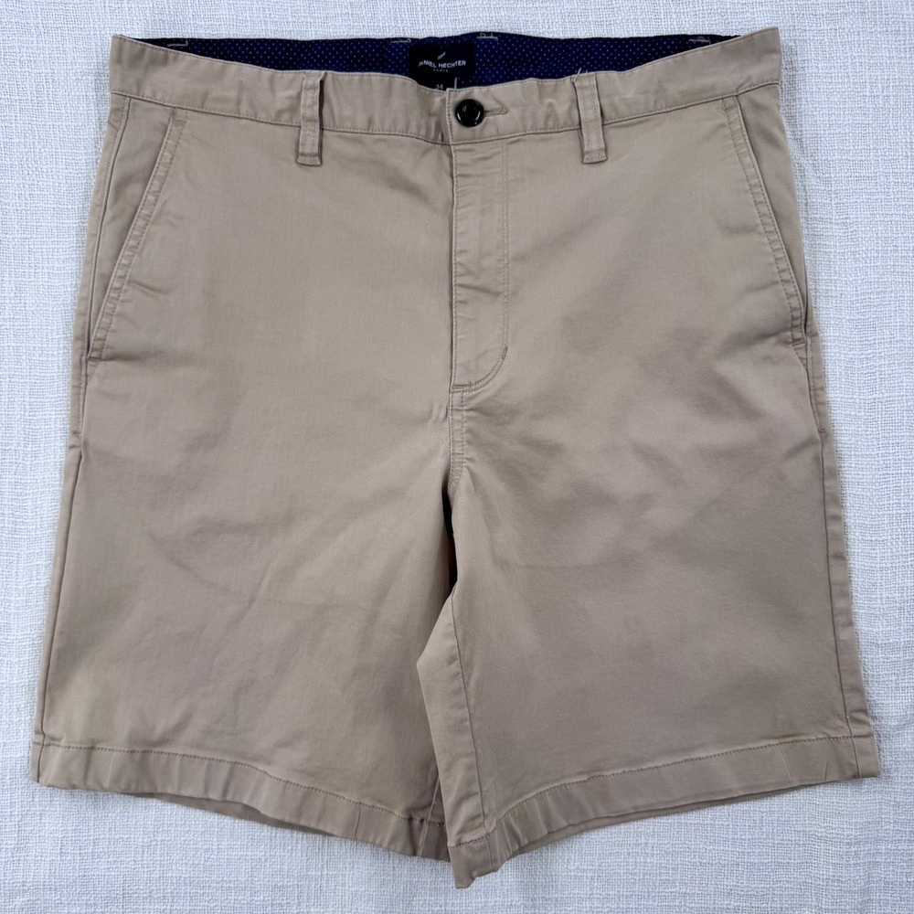 Daniel Hechter Paris Mens 34 Khaki Chino Shorts Tan Cotton Lyocell Stretch